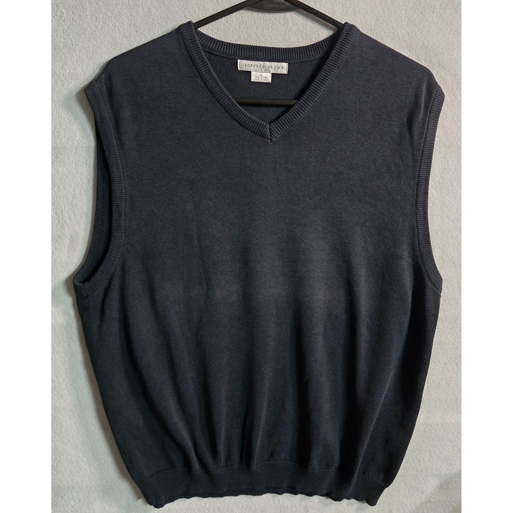 Geoffrey Beene Mens‎ Black V-Neck Sweater Vest 100% Cotton Size Medium